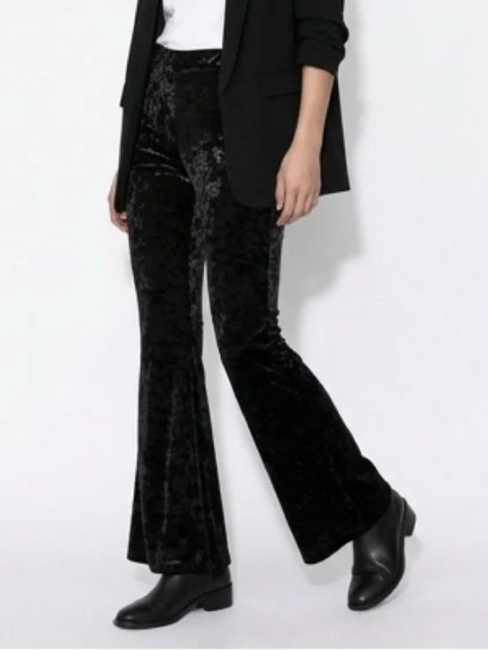 Forever 21 - Crushed Velvet Bell-Bottom Pants - Black - Size Medium - Picture 1 of 7
